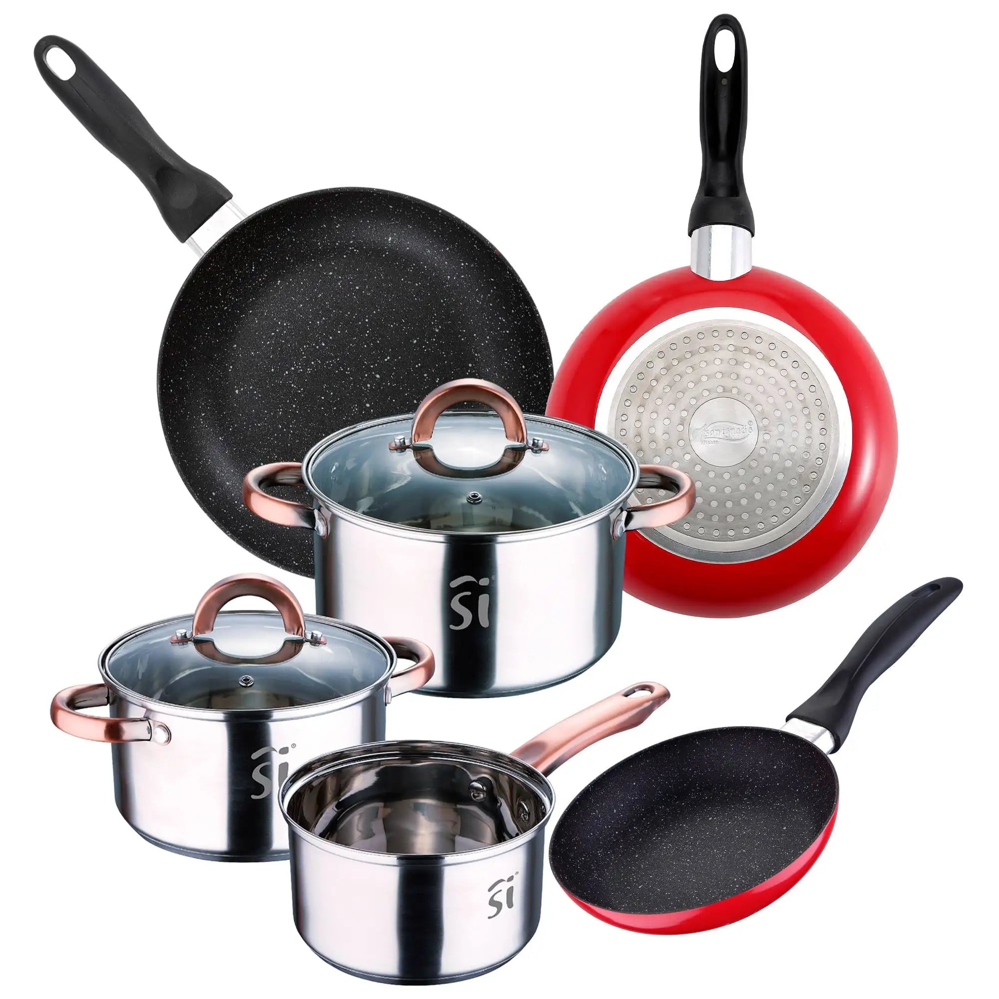 Onil 5-piece cookware set + 3 aluminum frying pans (16/20/24cm) by San Ignacio