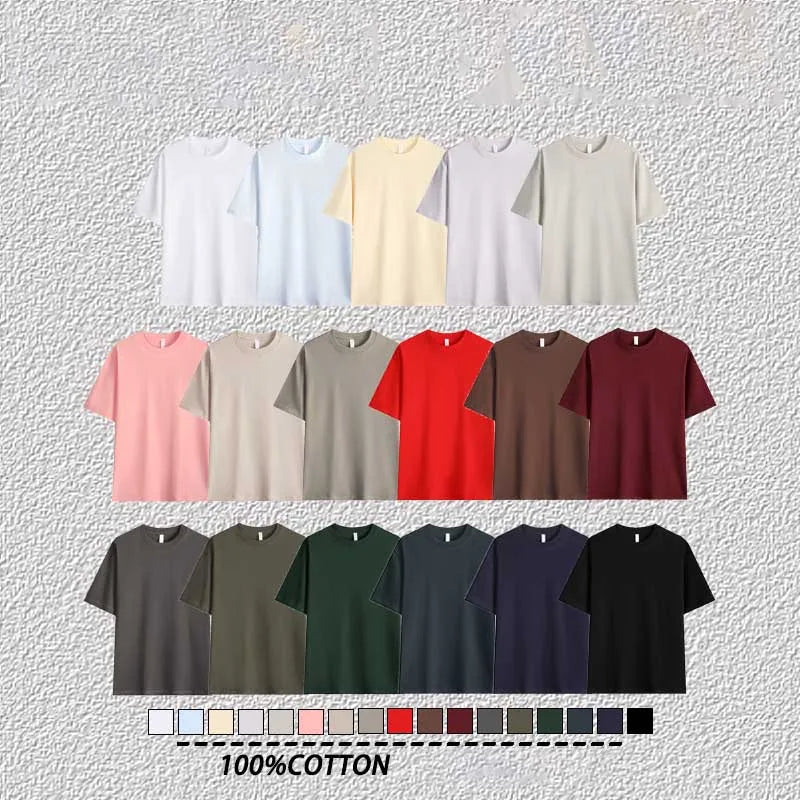 OEM Customize logo Design 230g Heavyweight Cotton Short-sleeved Slightly Dropped Shoulder Summer Round Neck Solid Color T-shirt