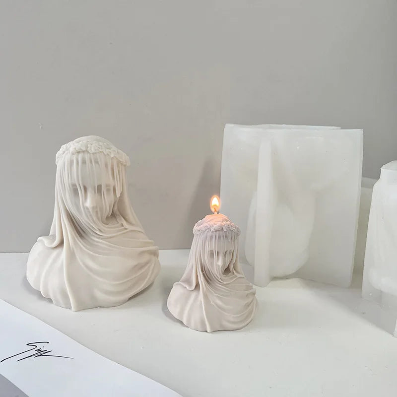 3D New Masked Girl Silicone Aromatherapy Candle Mold DIY Blindfolded Face Portrait Clay Gumpaste Resin Decor Soap Craft Making