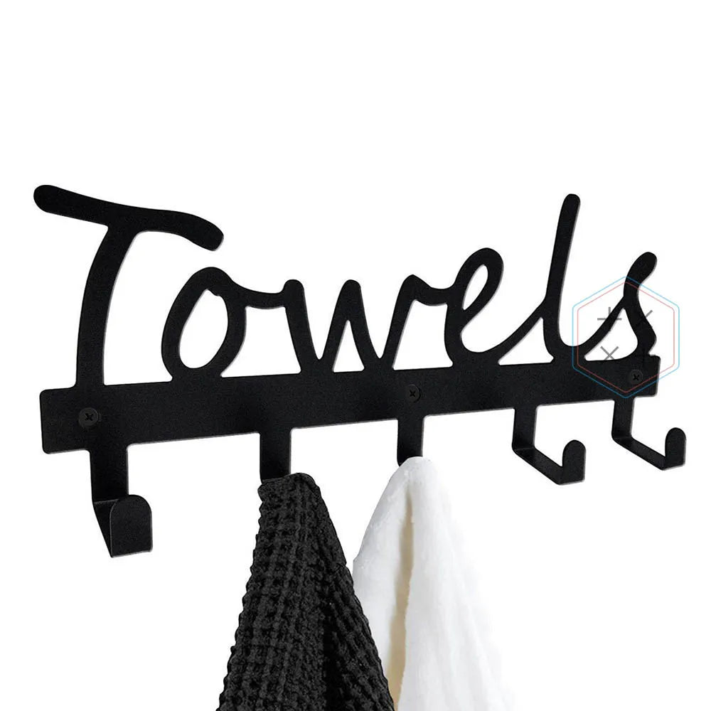 Black Metal Over the Door Flexible Detachable Towel Holder with Hooks for Bathroom and Wardrobe Hanging Organizer