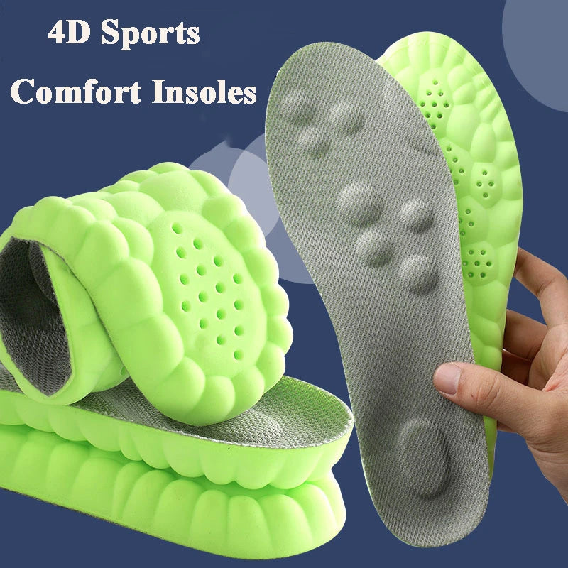 4D Sports Comfort Insoles with Memory Foam & PU Cushioning Arch Support Breathable Shoe Inserts for Running & Walking