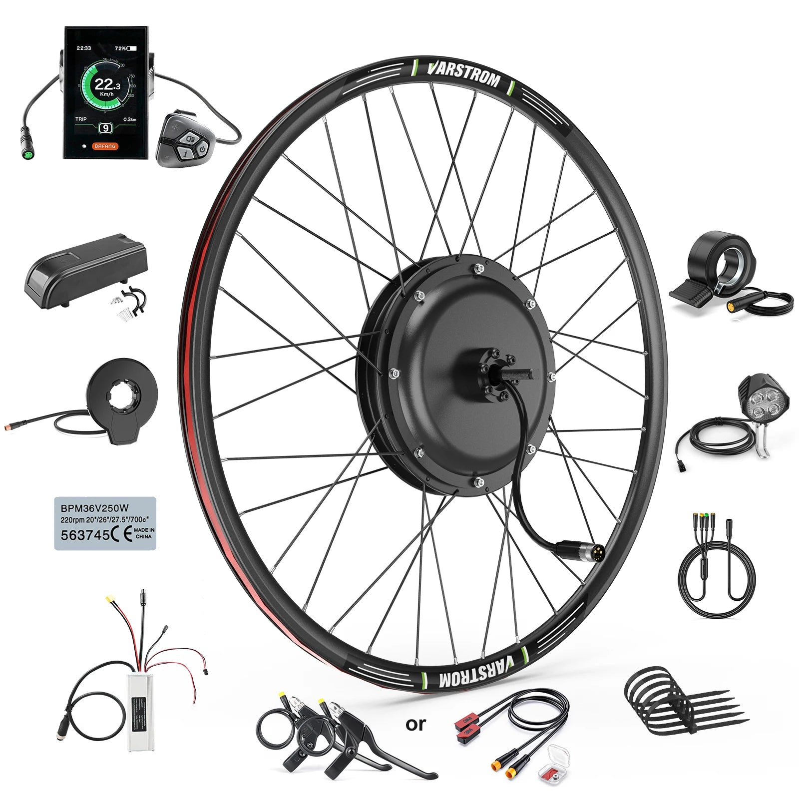Varstrom 48V 1000W Rear Hub Motor Kit Thumb Throttle Hydraulic Brake Cassette Type LCD Ebike Conversion Kit DPC18 Display