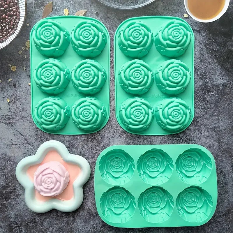 3D Rose Flower Cake Mold  Heat Resistant Silicone Pudding Mold with 6 Cavities