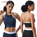 Seyx Running Fitness Womens Halter Sports Bra Shockproof Padded Workout Yoga Crop Tops Tanks with Built in Pads