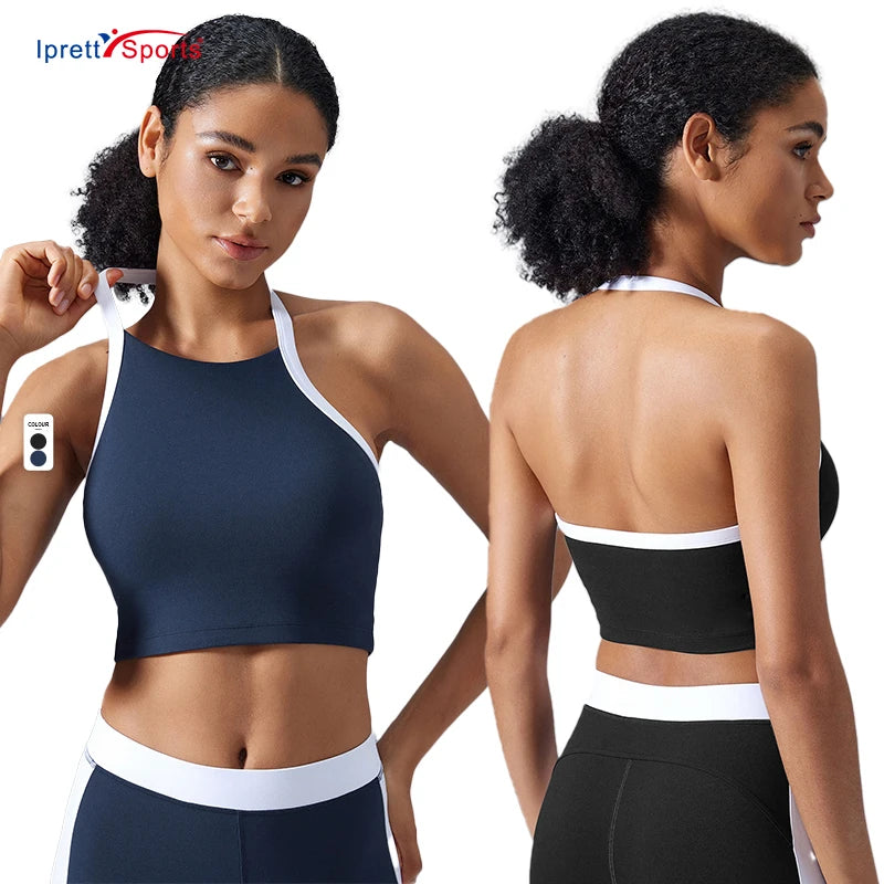 Seyx Running Fitness Womens Halter Sports Bra Shockproof Padded Workout Yoga Crop Tops Tanks with Built in Pads