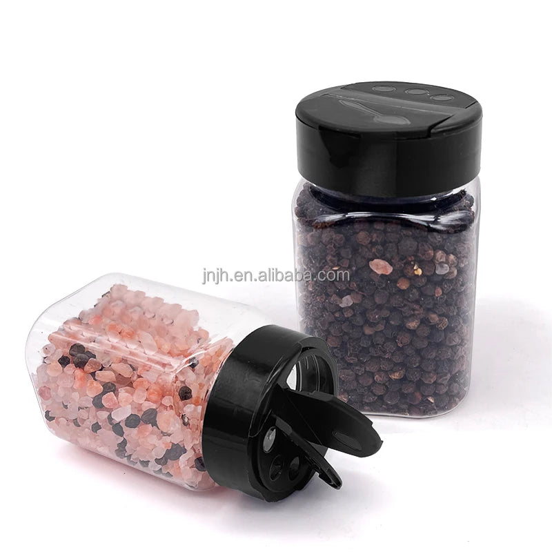 Plastic Condiment Bottle / Salt and Pepper Shaker Jar With Double Open Flip Lid / Seasoning Powder Jar 6oz Pet Plastic Spice Jar