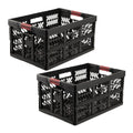 Pack of 2 sturdy Ben collapsible boxes with handles 45L in graphite grey