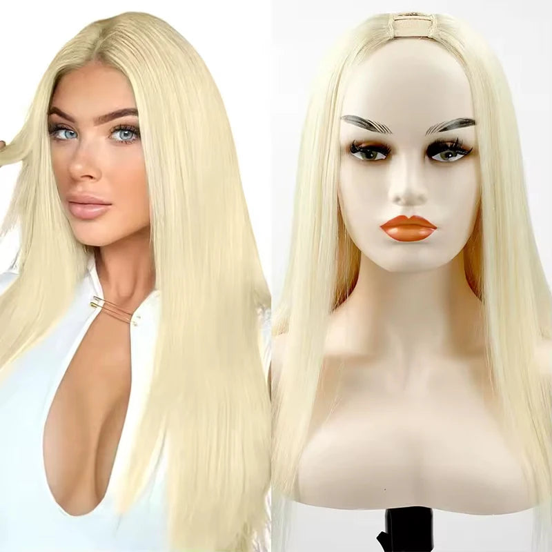 CLJhair Blonde Brazilian Virgin Hair U-Part Headband Wig - 150 Density Silky Straight Ideal for White Women