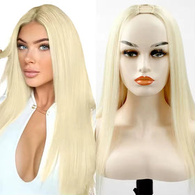 CLJhair Blonde Brazilian Virgin Hair U-Part Headband Wig - 150 Density Silky Straight Ideal for White Women