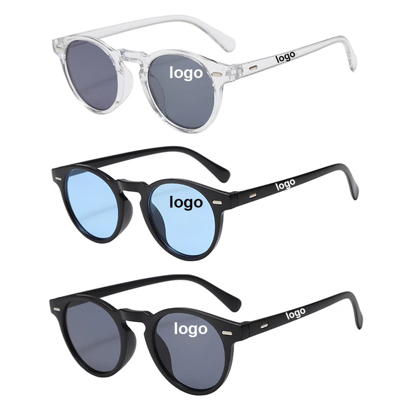 Retro Rice Nail Small Round Frame Sunglasses Men Custom logo Metal Hinge Sunglasses Bright Black Ocean Lens Sunglasses Wholesale