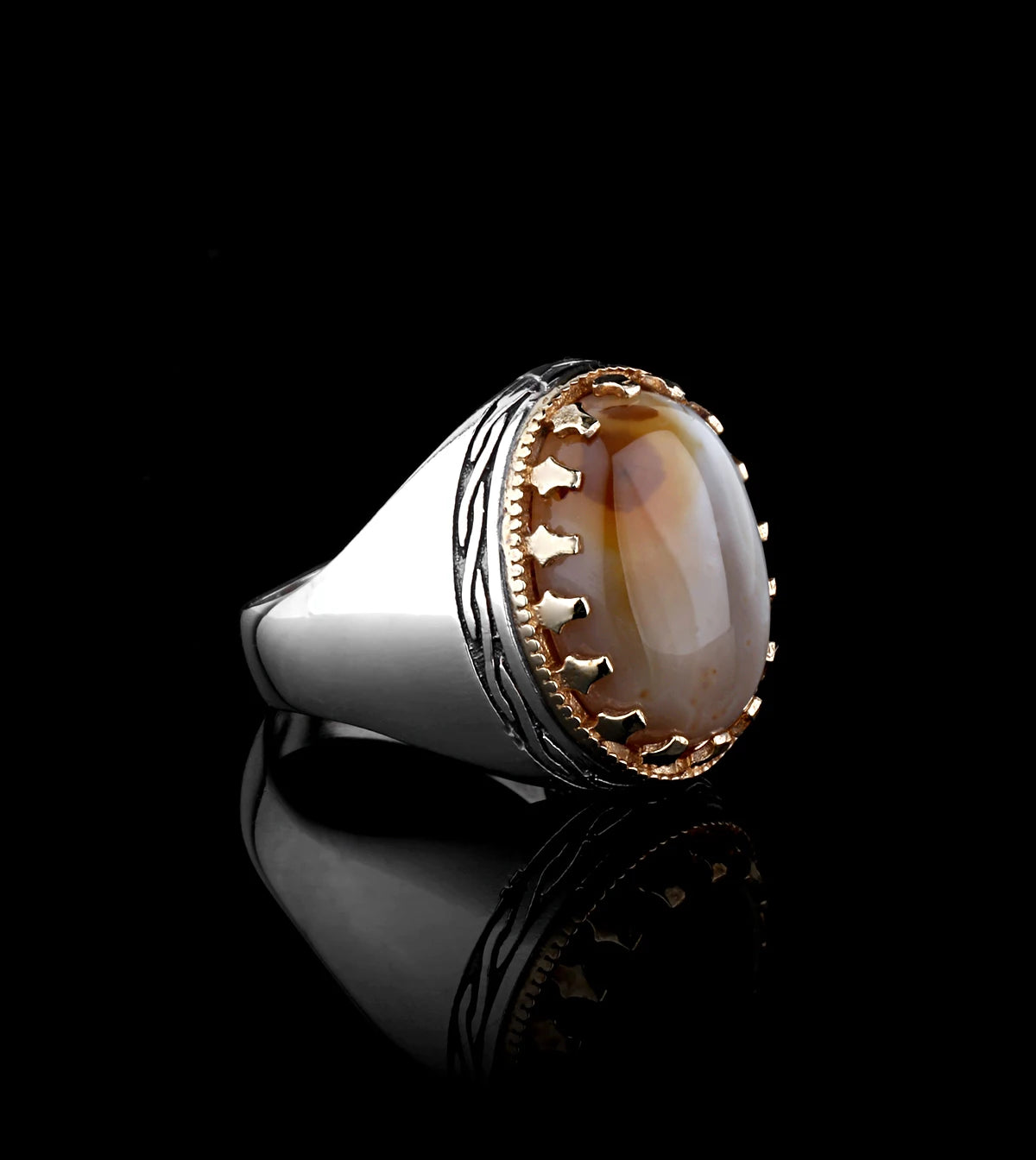 Elegant 925 Sterling Silver Natural Stone Turkish Style Men’s Ring – EU Local Stock
