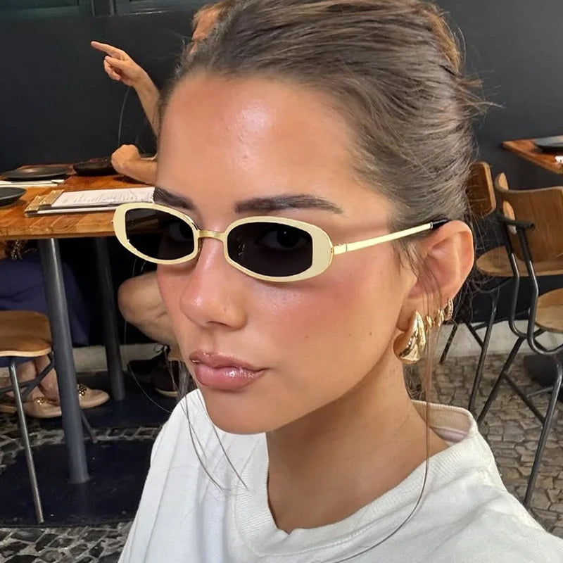Logo Custom 2025 Retro Men Punk Sun Glasses Shades UV400 Alloy Small Oval Sunglasses for Women