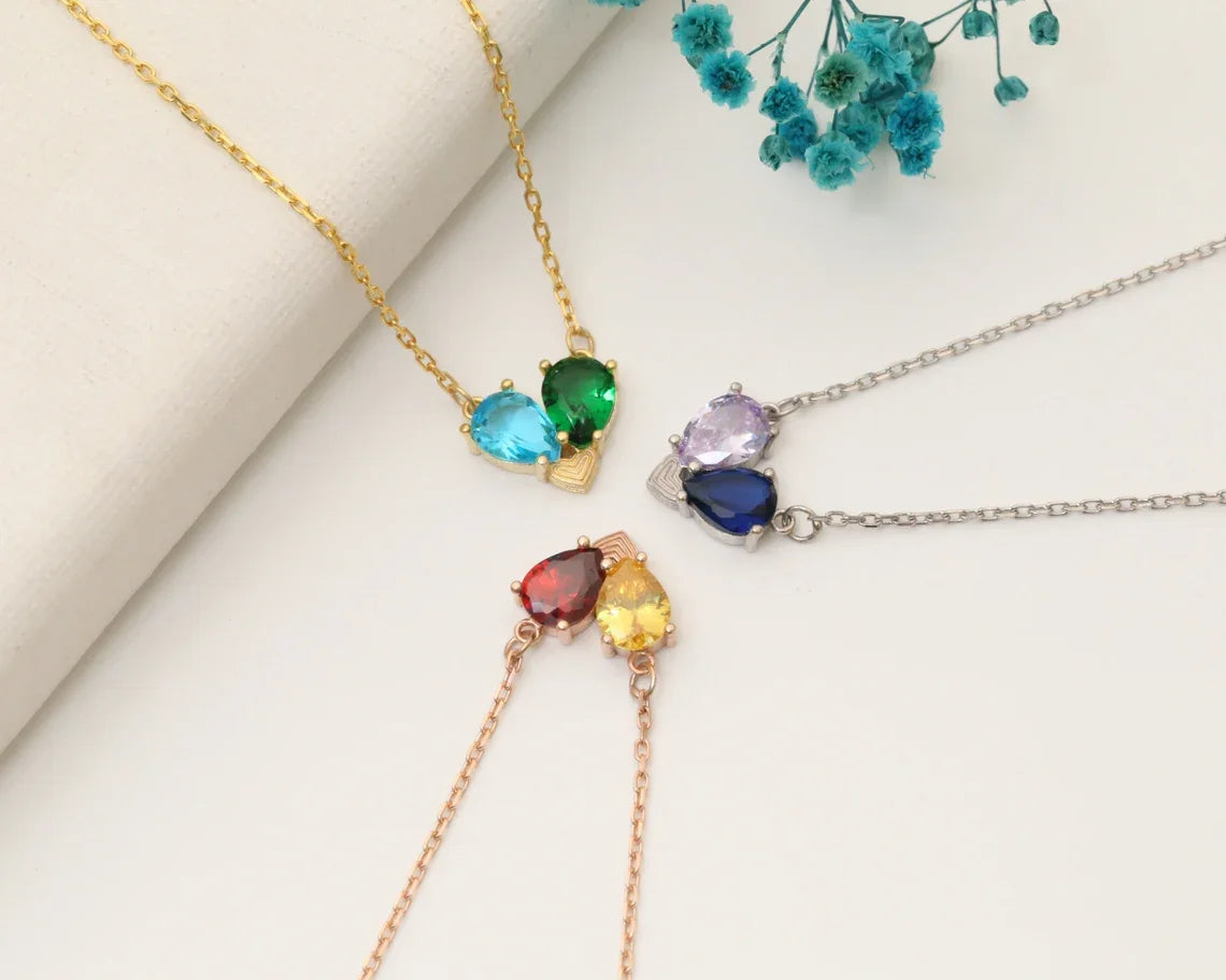 HOYA Exquisite Fashion 925 Silver (Copper) Heart-Shape Necklace Birthstone Gold Chains Girlfriend's Birthday Anniversary Gift