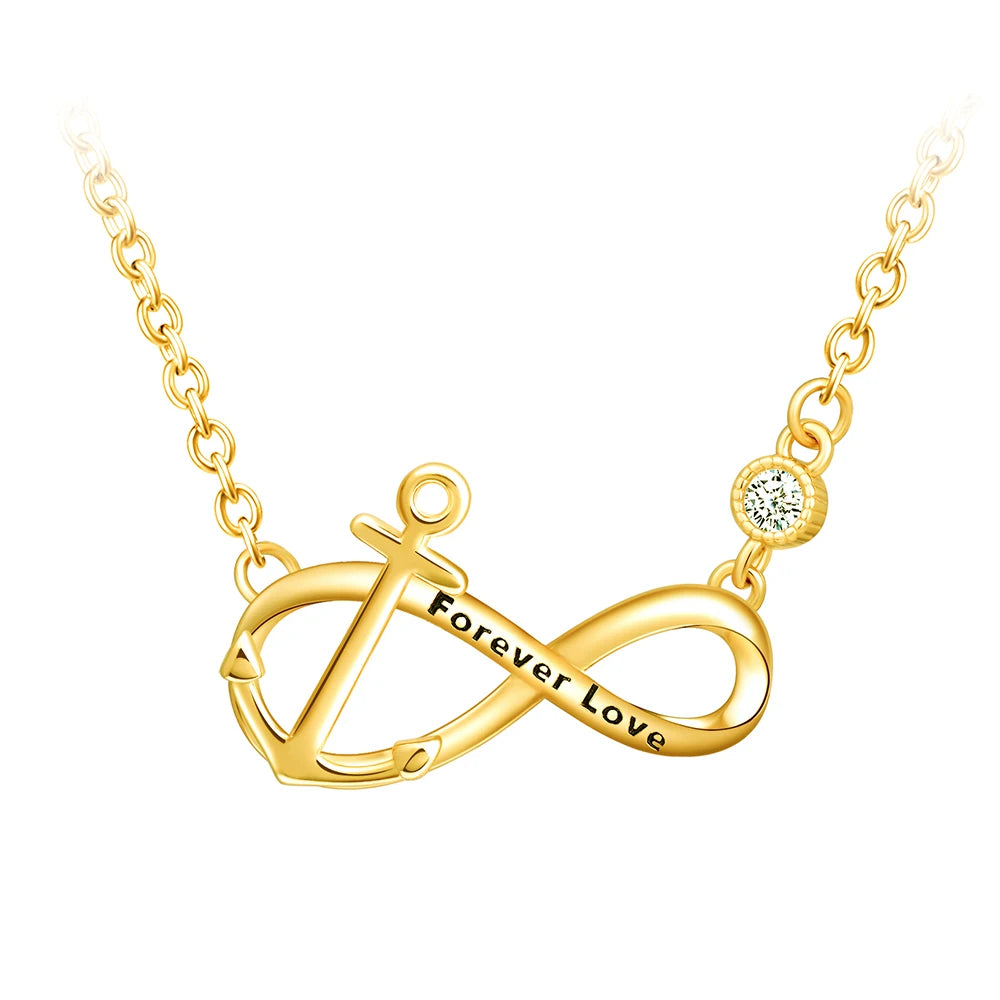 Forever Love Anchor Infinity Symbol Combination S925 Silver Zircon Diamond Setting Necklace