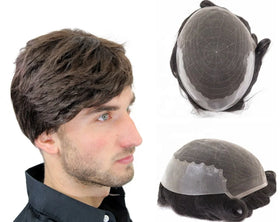 French Lace Men Wigs Soft Breathable Lace Base with Natural Invisible Man Toupee 100% Density Hair System Hair Patch for Man