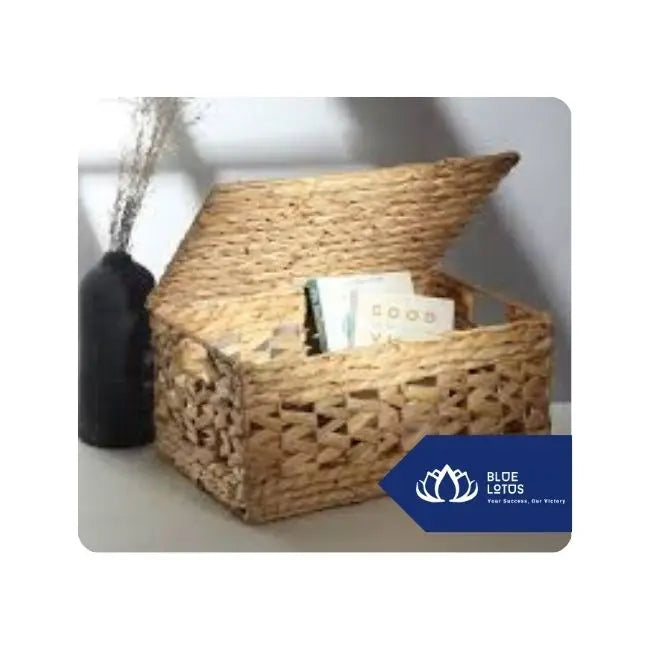 Multi-Purpose Handwoven Hyacinth Storage Box with Lid for Household Organizing Blue Lotus Vietnam