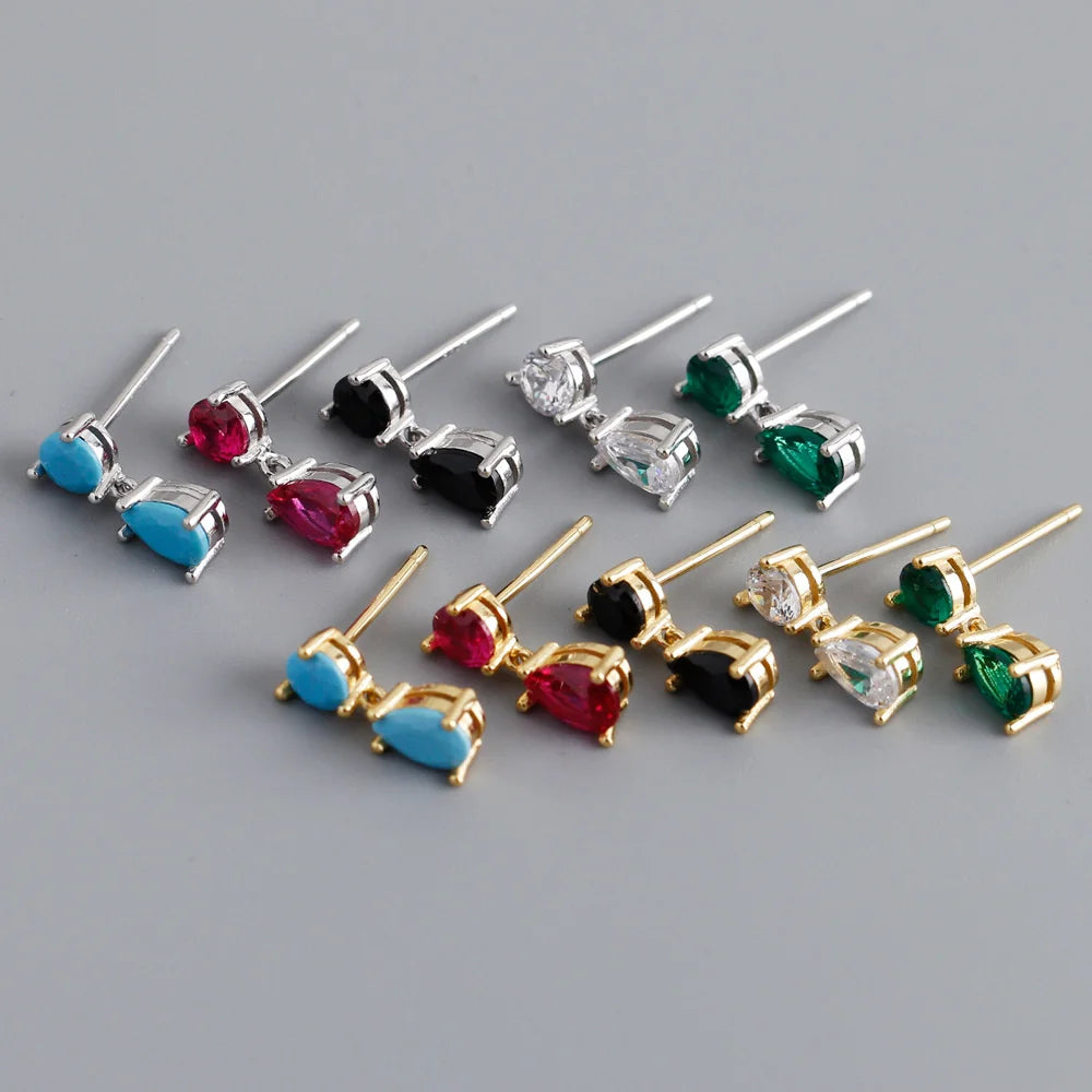 FUAMAY Silver Designs Beautiful Earring for Women 18k Vintage Sterling Silver Turquoise Ruby White Green Black Zircon Earrings