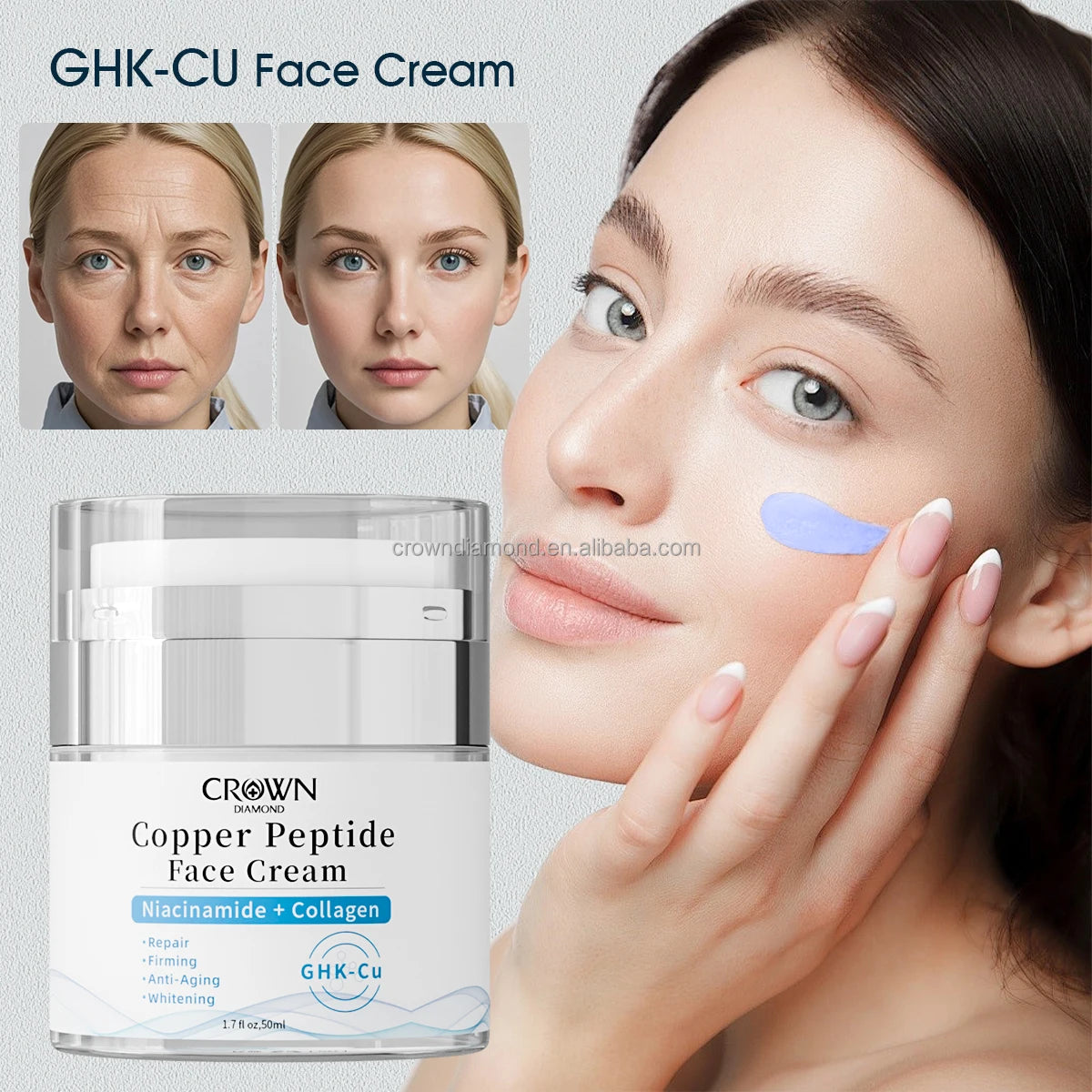 Private Label Beauty Facial Skincare Collagen Firming Repair Whitening Moisturizing Anti-Aging Ghk-Cu Copper Peptide Face Cream