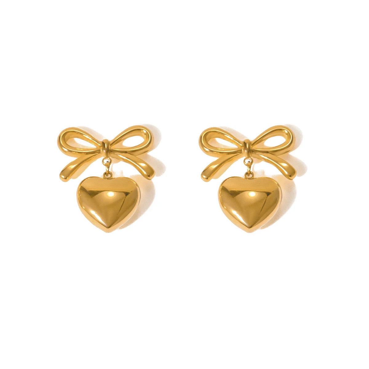 2024 Valentine Bow Heart Earrings Hypoallergenic Fashion Dangle Stainless Steel Jewelry Gold Chunky Earrings for Women