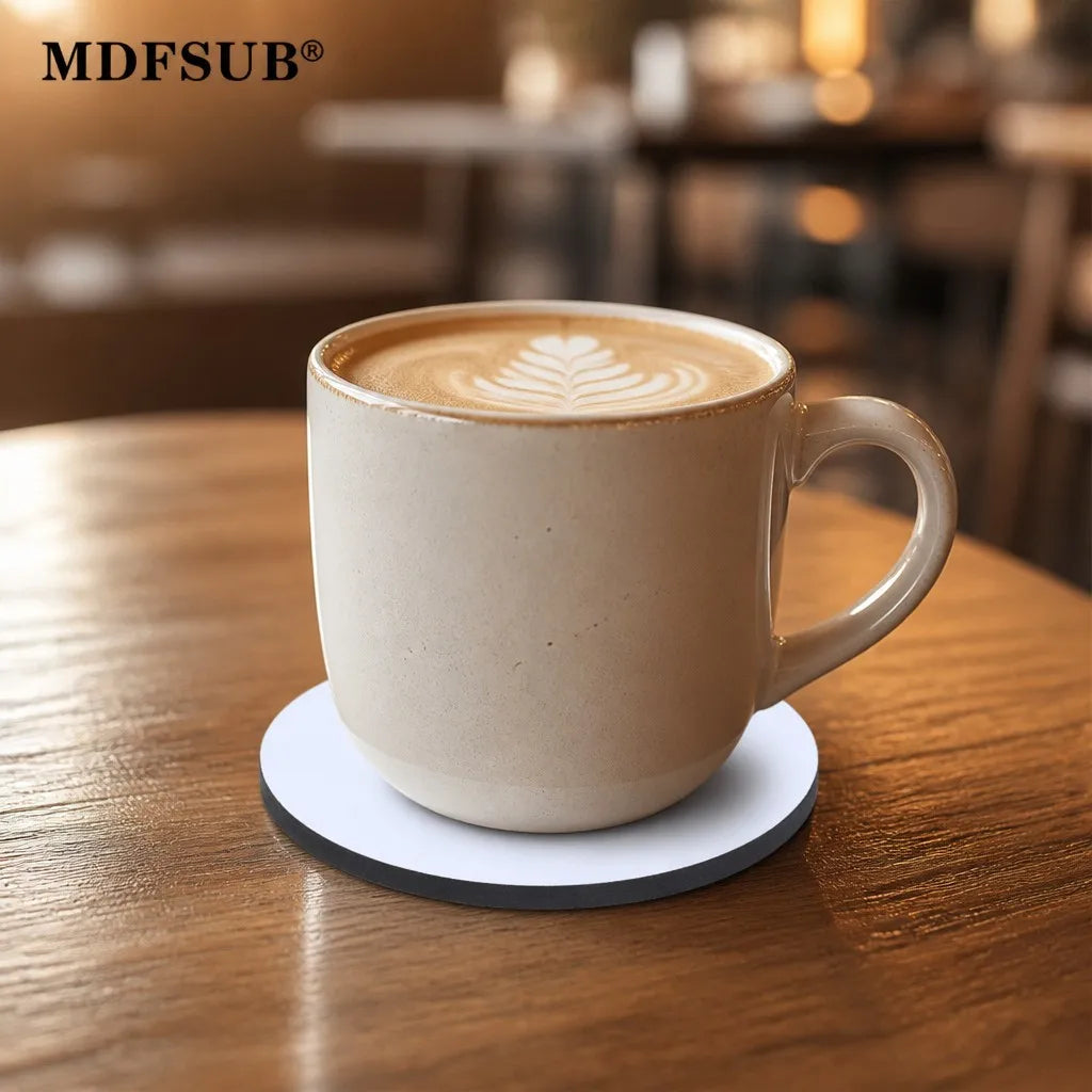 Round 95mm Sublimation MDF Coaster with Cork Back Glossy White Blank Heat Press Cup Mat Custom Logo MDFSUB MegaBDM