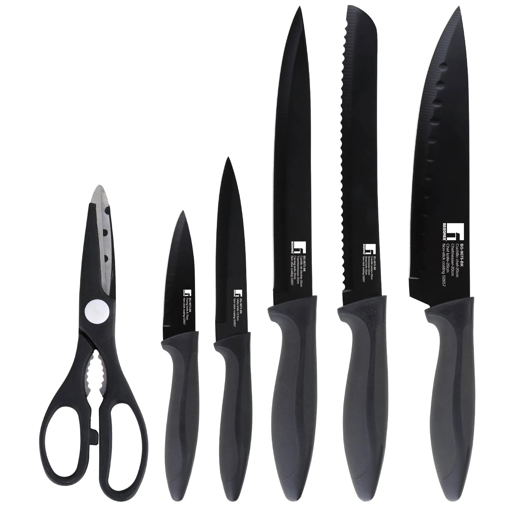 Bergner OSAKA 5-Piece Knife and Scissors Set in Stainless Steel Black