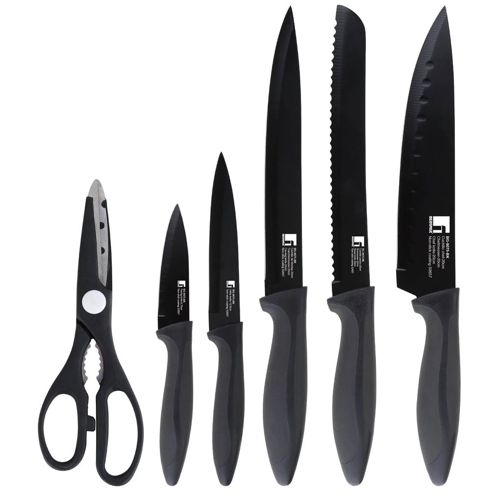 Bergner OSAKA 5-Piece Knife and Scissors Set in Stainless Steel Black