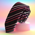 Exve Exclusive Pink Shades Striped Jacquard Woven Black Slim Fashion Tie From Turkey