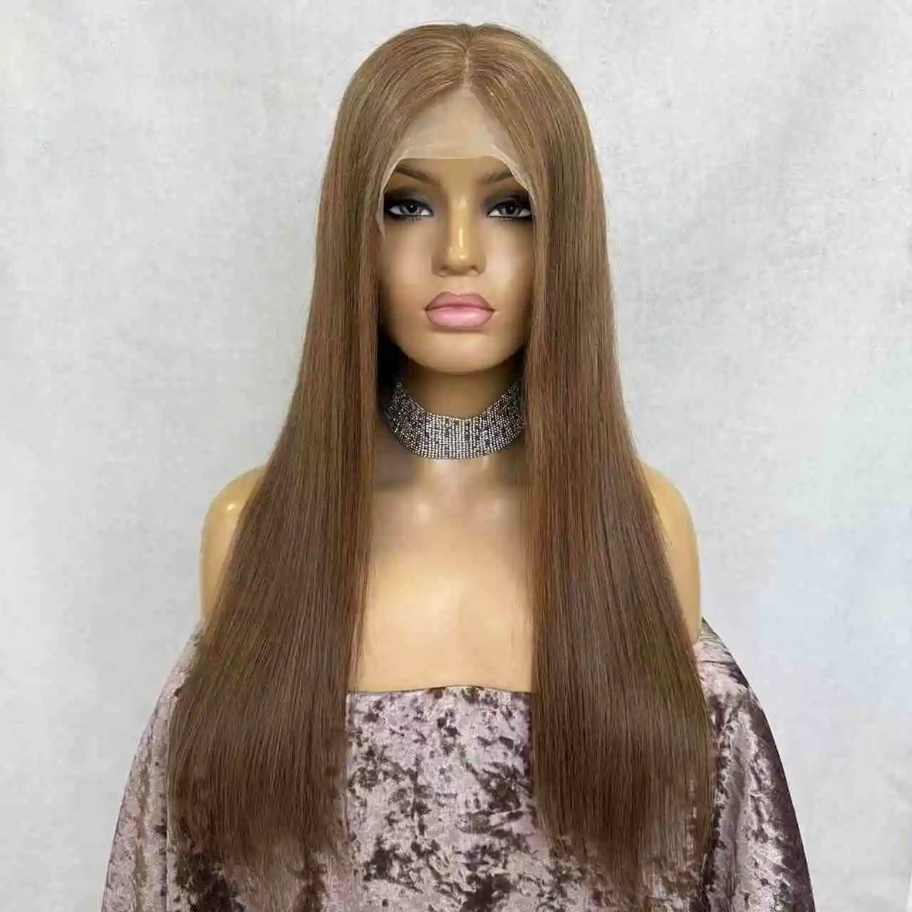 13*6 Lace Frontal Wig Chestnut Brown Straight Human Hair Custom Length Transparent Lace 180% Density Human Hair Glueless Wigs