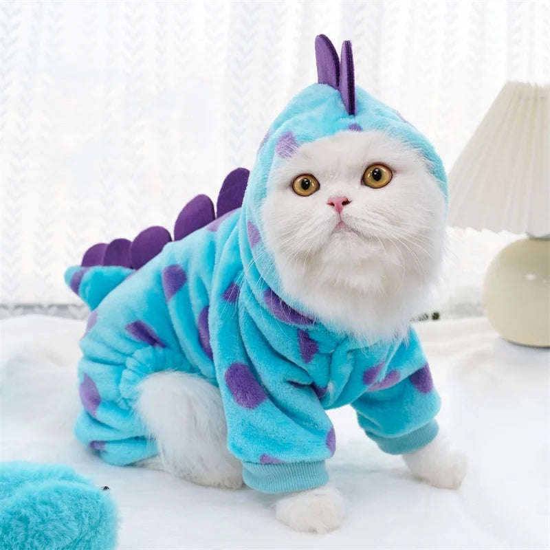 OEM/ODM Wholesale Cat Clothes Suppliers Cute Dinosaur Four Leg Cotton Print Pet Apparel Costume for Winter