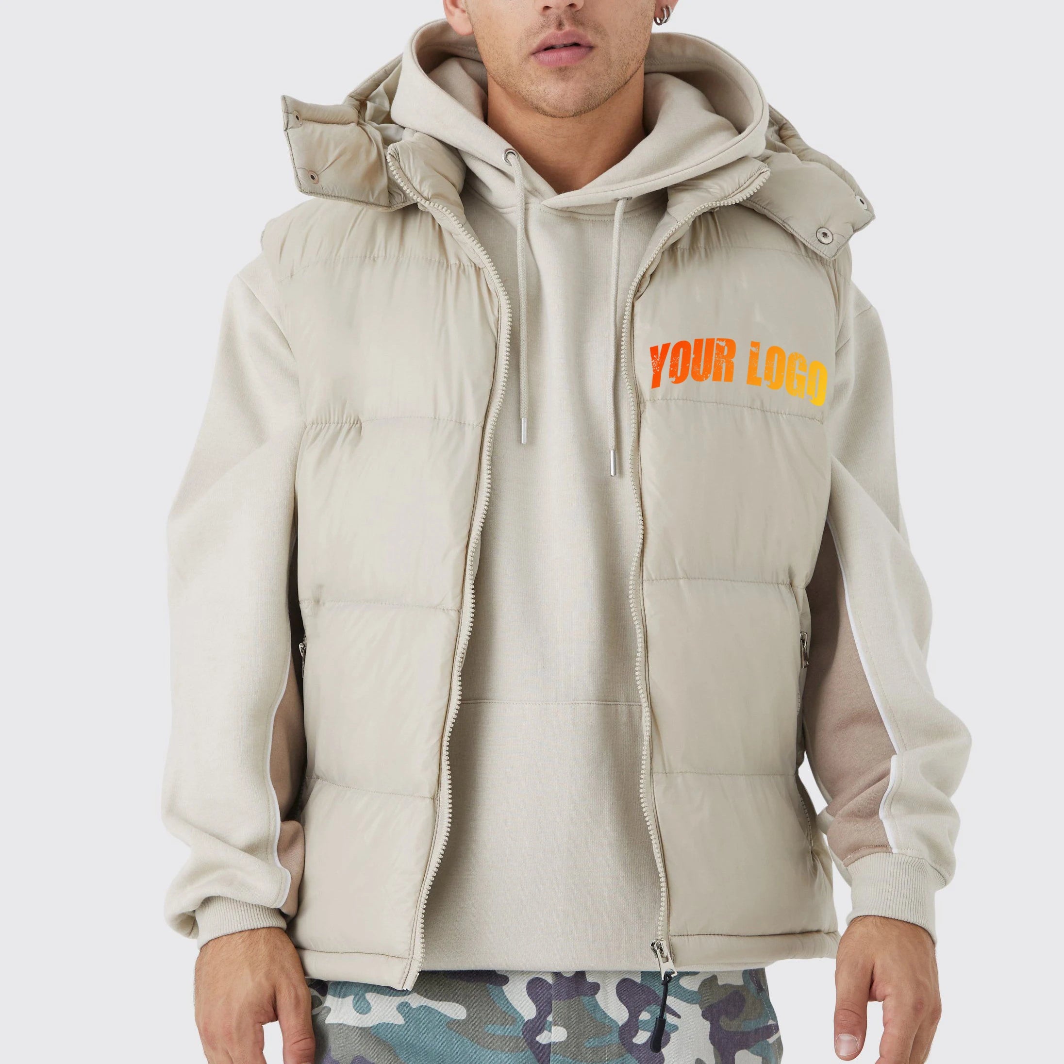 Wholesale Men's Down Coat With Waterproof Hood Winter Lightweight Warm Coat Breathable Zipper Closure Feather Filled Coat