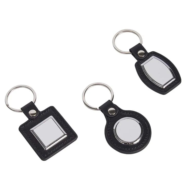 Custom Logo Blank Zinc Alloy PU Leather Car Key Chains with Silk Screen Printing and DIY Pattern
