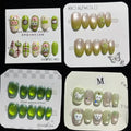 Handcrafted Luxury Cute Green Cartoon Cat Eye 3D Flower Custom Oval Short False Nails 061 062 063 064 MegaBDM