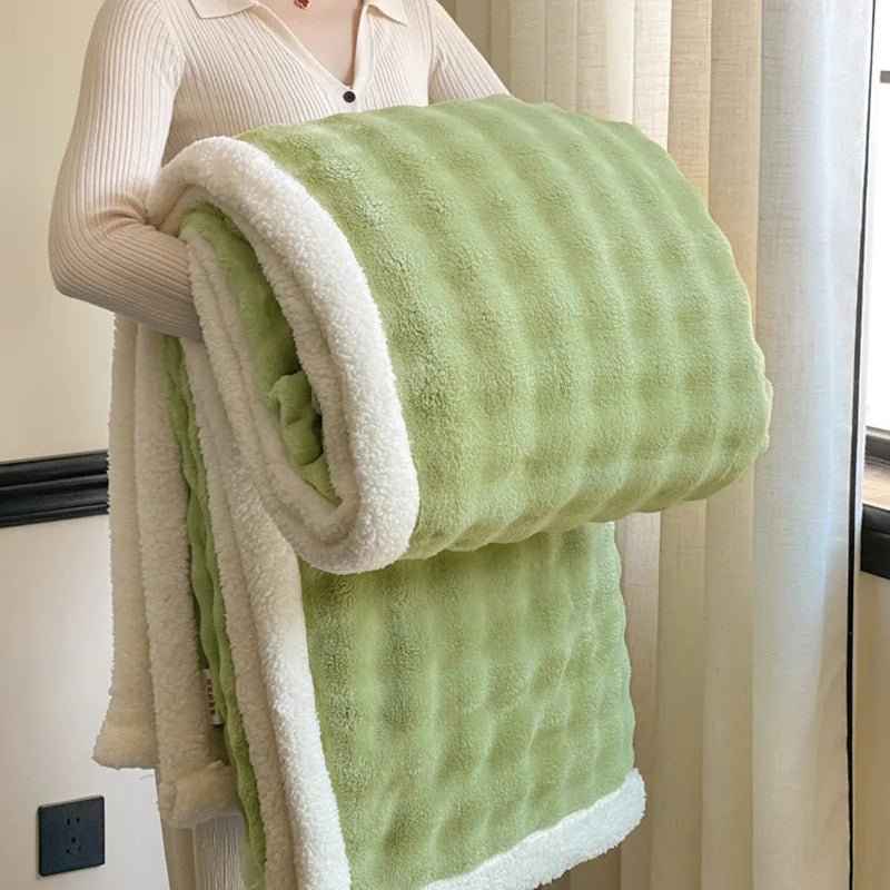 Throw Blanket for Home Decoration Sofa Couch Throw Blanket Faux Rabbit Fur Comfort Blankets for Winter