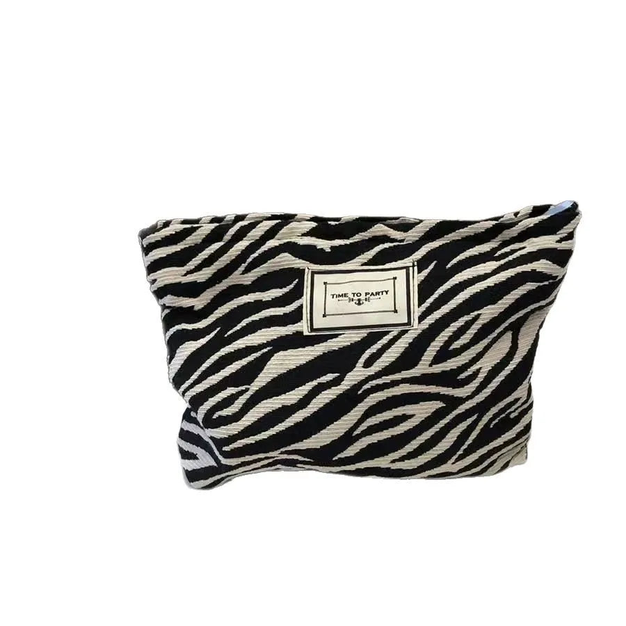 SW Custom Leopard Zebra Cosmetic Bag Canvas Fabric Zebra Stripes Print Zipper Makeup Bag Travel Portable Organizer Beauty Case