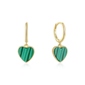 Elegant French-style 925 Sterling Silver Heart-shaped Malachite Hoop Earrings Trendy and Versatile Hot in Europe & America