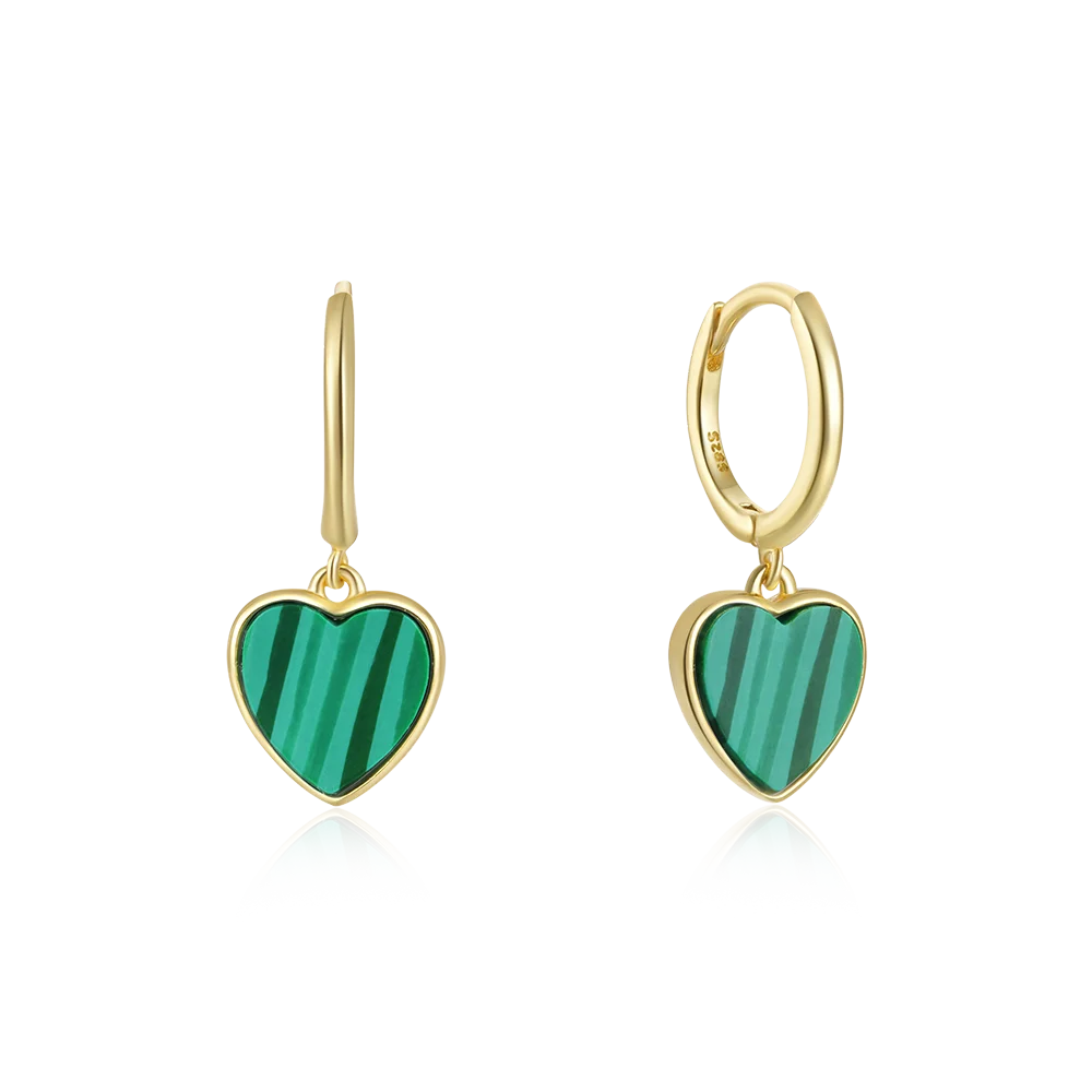 Elegant French-style 925 Sterling Silver Heart-shaped Malachite Hoop Earrings Trendy and Versatile Hot in Europe & America
