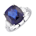 Women's 8 Carat Blue Sapphire Engagement Ring Three-Stone Platinum 1 Carat Trillion Diamonds Rhodium Plated Expert IGI Weddings