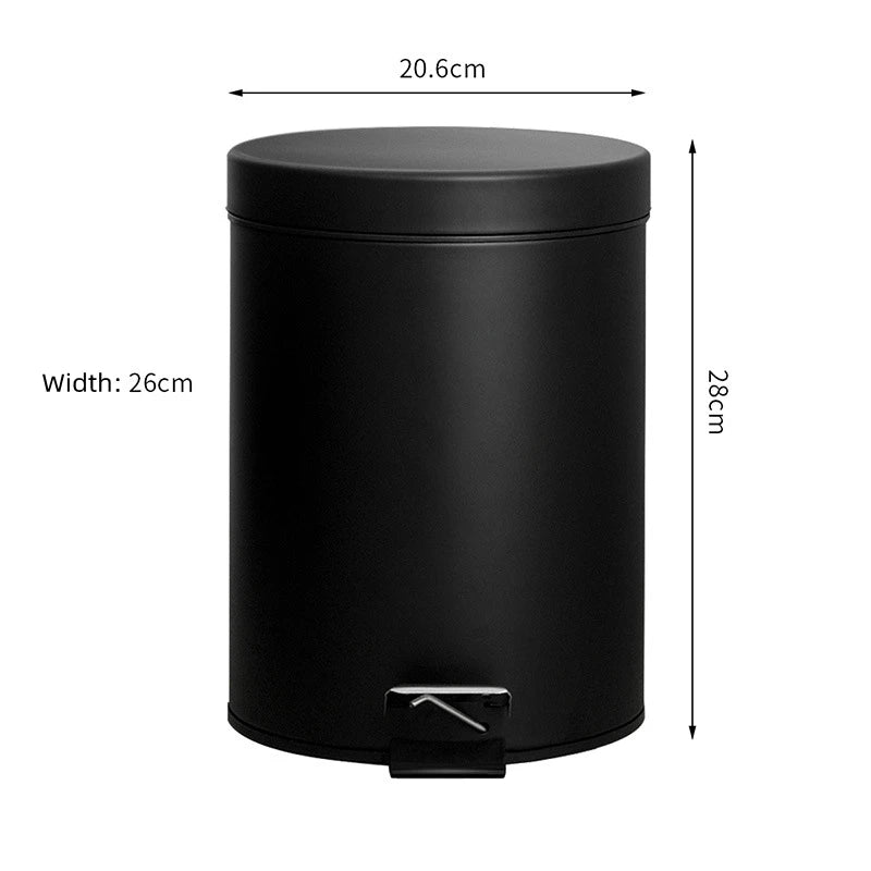 5 Liter Iron Black Trashcan with Soft Close SS Pedal and Dustbin Cover Restroom Waste Bins for Effective Management