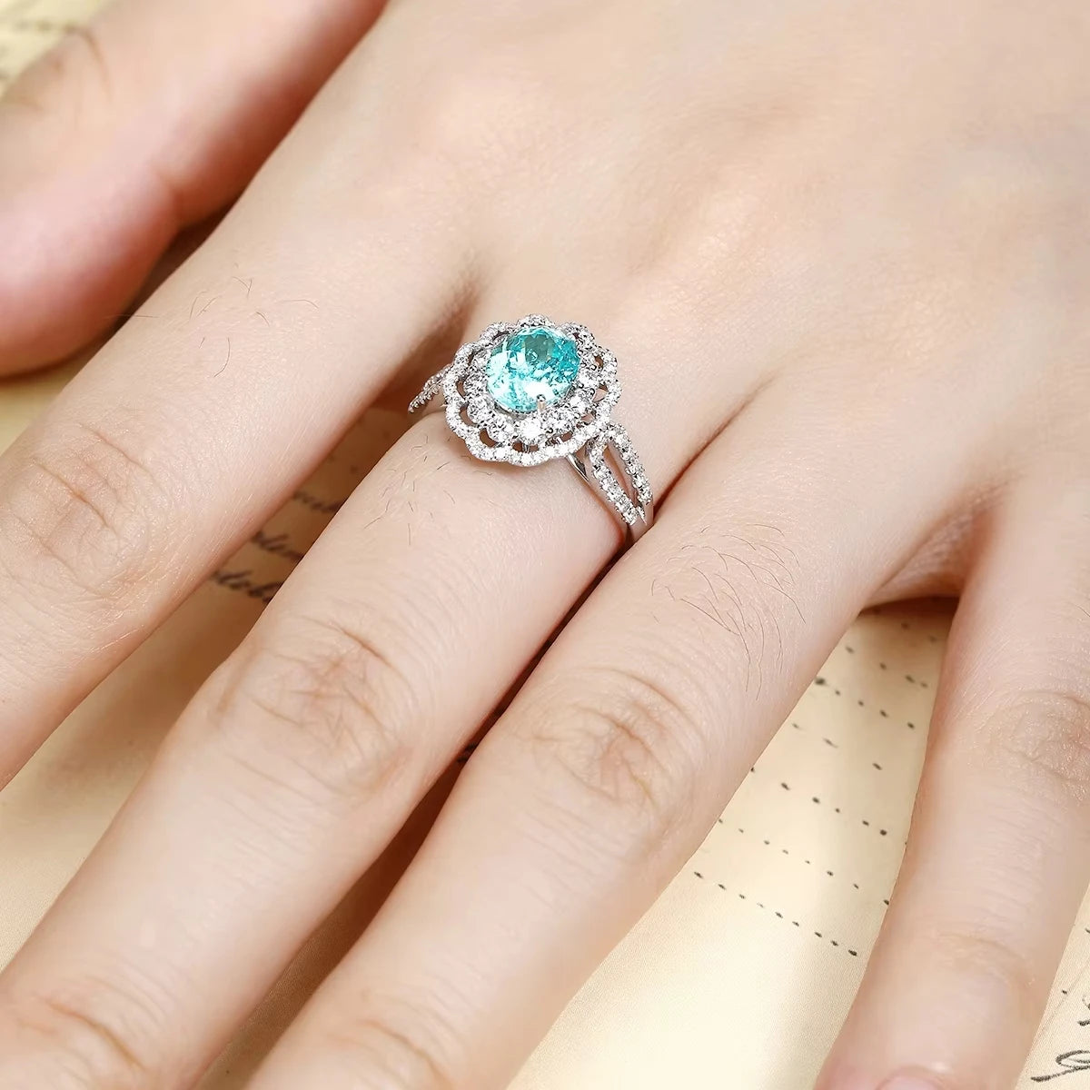 GRA Certified White Gold 1.29CT Oval Cut Paraiba Lab Grown Gemstone Custom Wedding Ring Luxury Design for Woman