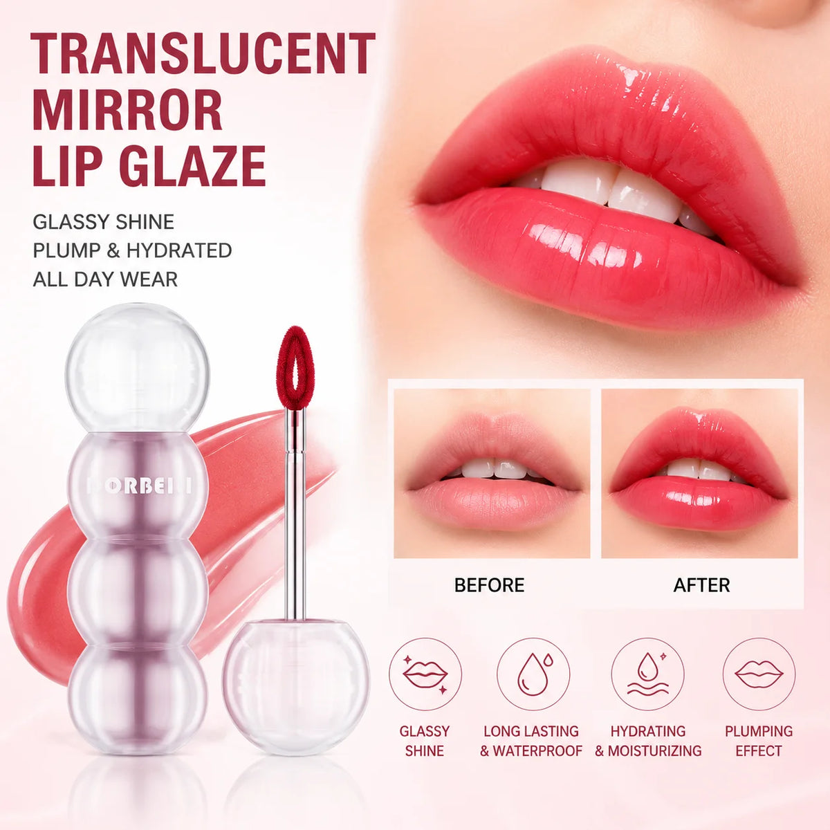 Mirror Lip Gloss Lip Plumping & Long-lasting Waterproof Glossy Lipstick Waterproof and Moisturizing Without Fading Lip Cosmetics MegaBDM