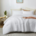 Hotel & Home 3-Pieces White Comforter Bedding Sets Queen Bohemian Style Bedding Comforter Set With Pom Poms Fringe New Design