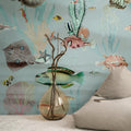 Germany Made Modern Floral Blue Pink Green Non Woven Vinyl Sound-Absorbing Removable Wall Mural for Bedroom Dining 0.53x8.80m