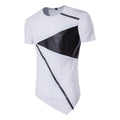 Men's Hip Hop Short Sleeve T-Shirt 100% Cotton Longline Casual Top Leather Zipper Patchwork Tailoring Men's Personality Long