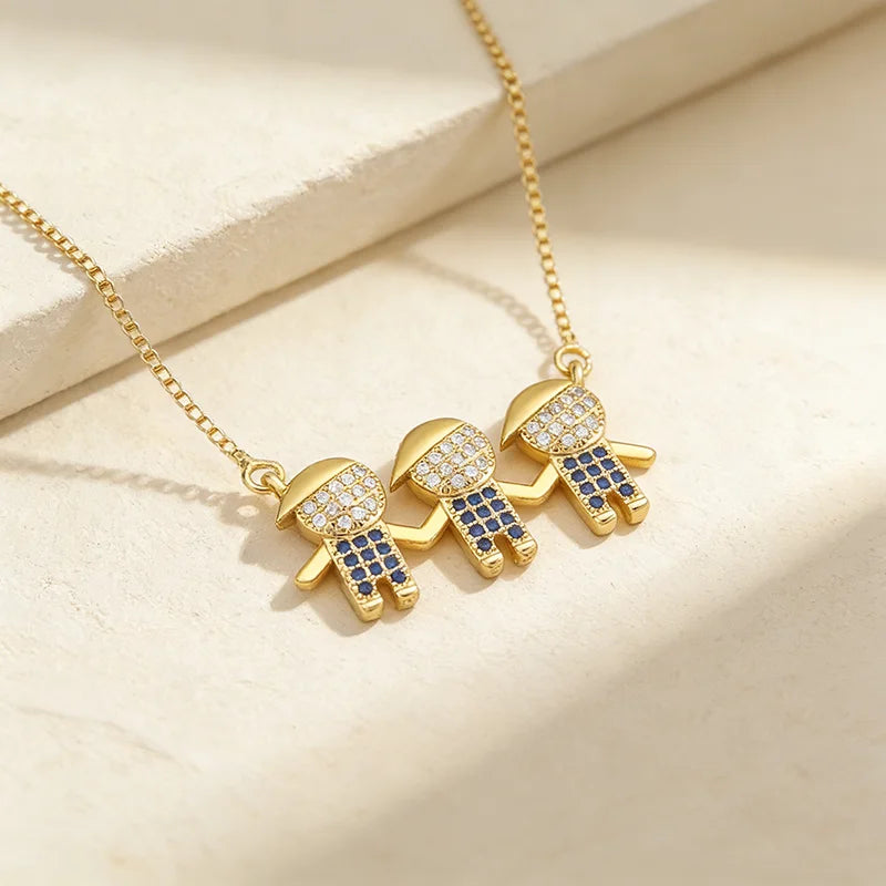 QIKU Boys and Girls Shape Pendant Women Copper Zircon Necklace Gold Color Charm Jewelry Gift Accessories Wholesale Dropshipping