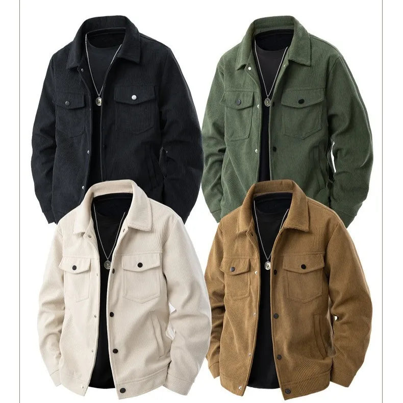 China Bangladesh Factory Price OEM Customize Logo Embroidery Men Corduroy Loose Fit Spring Autumn Casual Fashion Maillard Jacket