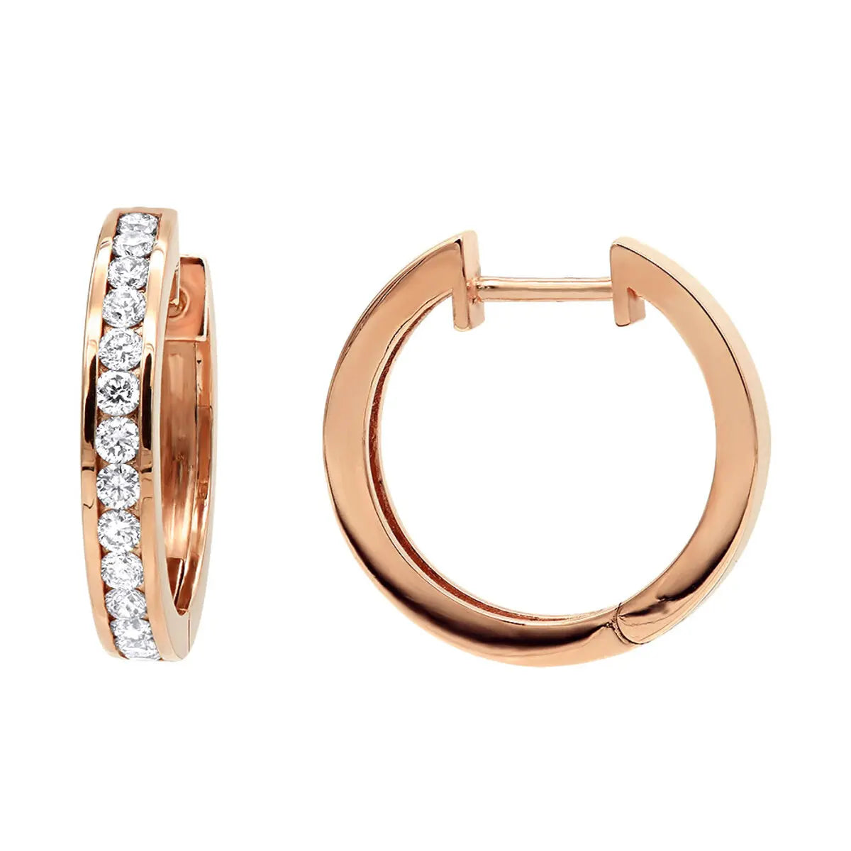 Classy 14K Yellow Gold Diamond Earing 1/2 Inch Hoop Earrings with Round Diamonds 1/2 Inch Diamond Huggies from India