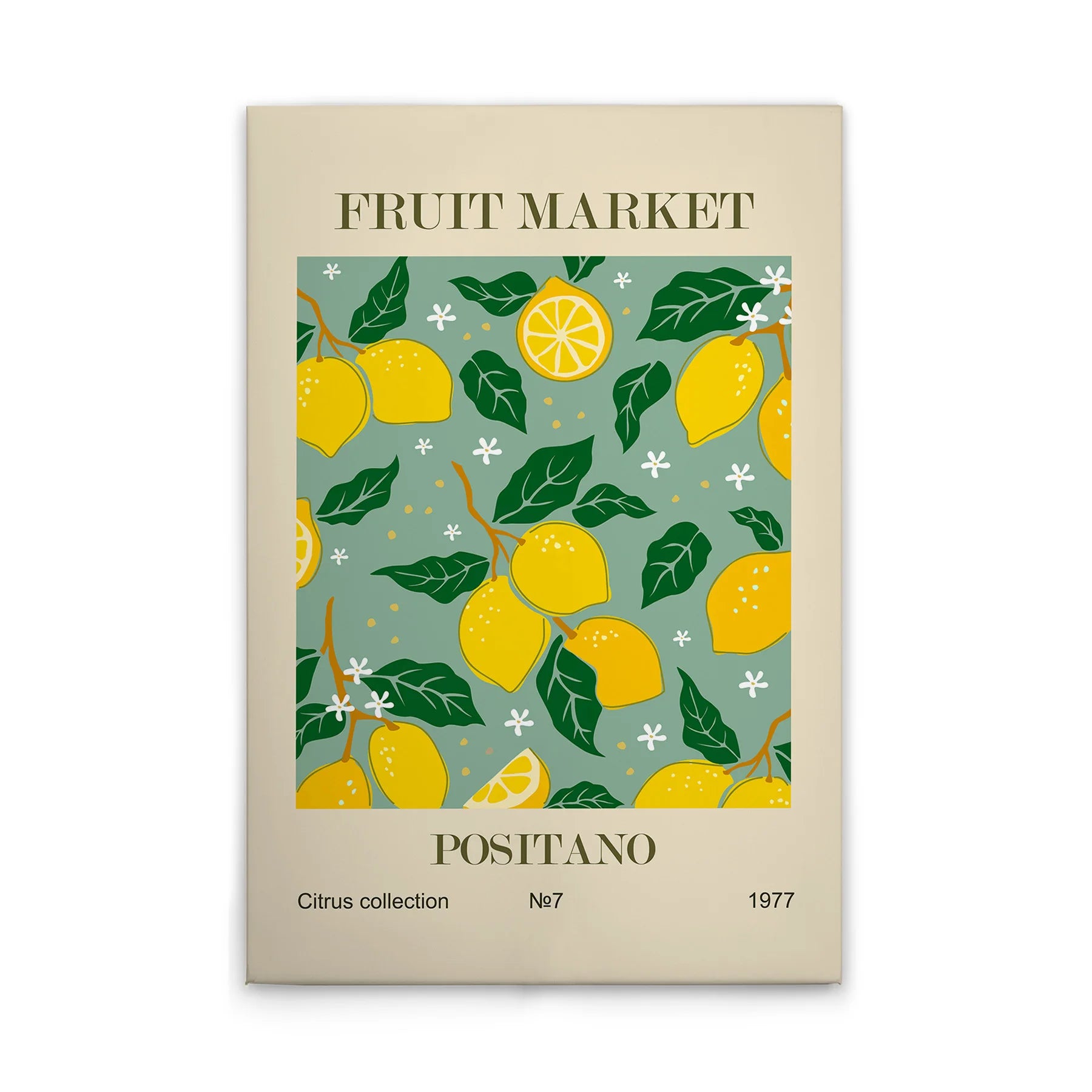 Made In Germany - Home Decor Canvas Picture Retro Sign Lemons - Wall Painting Mural In Beige And Yellow - Stretcher Frame Art