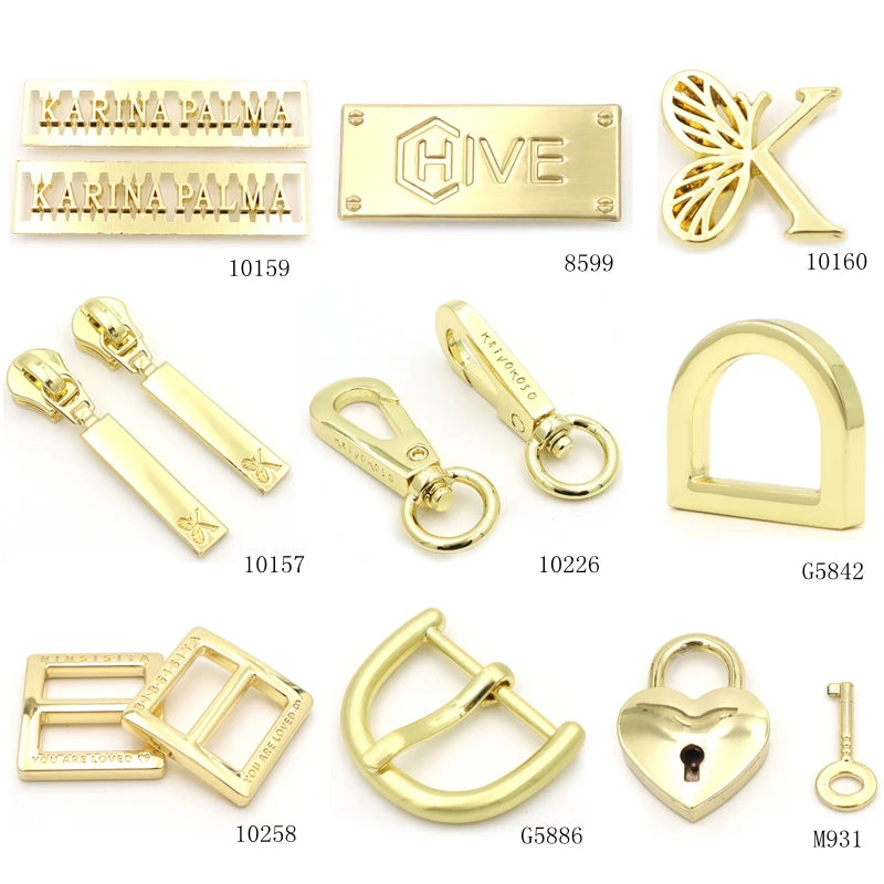Luxury High Quality Handbag Hardware Custom Metal Parts Accessories with Waterproof Strap Connector Key Lock D Ring Bag Charms