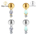 ASTM F136 Titanium 16G Internal Thread Marquise CZ Opal Labret Stud Helix Conch Cartilage Tragus Flat Back Piercing