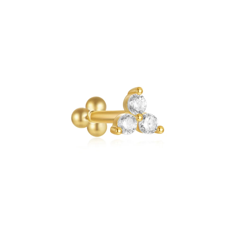 CANNER Wholesale 925 Sterling Silver Trio Balls Mini Flower Reversible Wearing Cartilage Piercing Earrings for Women 16G MegaBDM